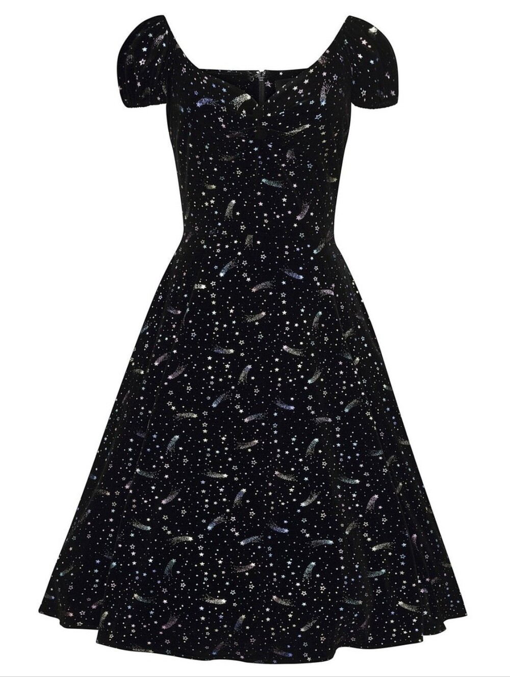 Collectif NWT Dolores Starburst Doll Dress Size M Velvet Metallic Colorsul Stars